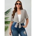 thumbnail image 2 of SHOWMALL Women's Plus Size Summer Shrugs Draped Front Open Boleros Light Gray 3X Casual Short Sleeve Lightweight Cardigan Layering Coat, 2 of 8