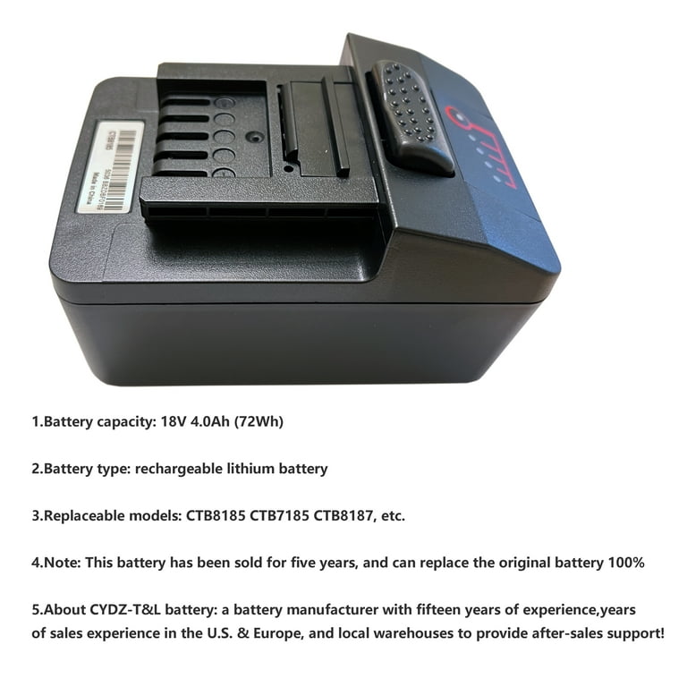 Powerwings Snap on 18V Battery CTB8185 Replace for Snap on CTB7185 CTB8187 CT8850 CT7850 CT8810 8815 CDR7850H 18V 4.0Ah
