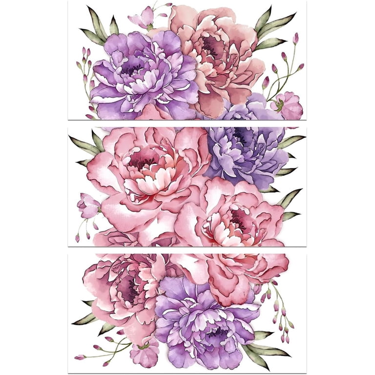 Peony Flower Rub On Transfer Stickers (3 Sheets) | Furniture Decals For Wood, Glass, DIY Home Decor