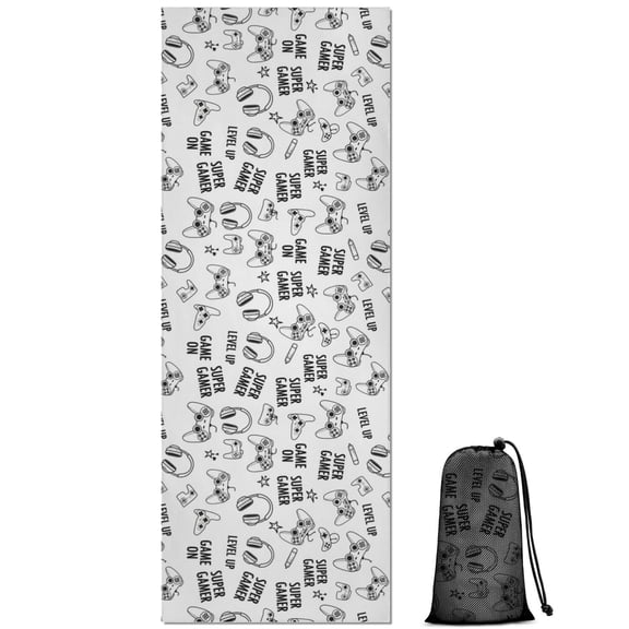 Black White Games Text White Pattern Hot Yoga Mat Towel Non Slip for Hot Yoga - Quick-Drying Yoga Mat Cover with 4 Corner Pockets with Travel Bag - Hot Yoga Towel Non Slip 70"x26"
