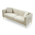 thumbnail image 4 of 77.2” Modern Upholstered Velvet Sofa 3 Seater Couch with Removable Cushions Side Pocket Mid-Century Tufted Living Room Set Gold Metal Legs,2 Pillows Included, 4 of 5