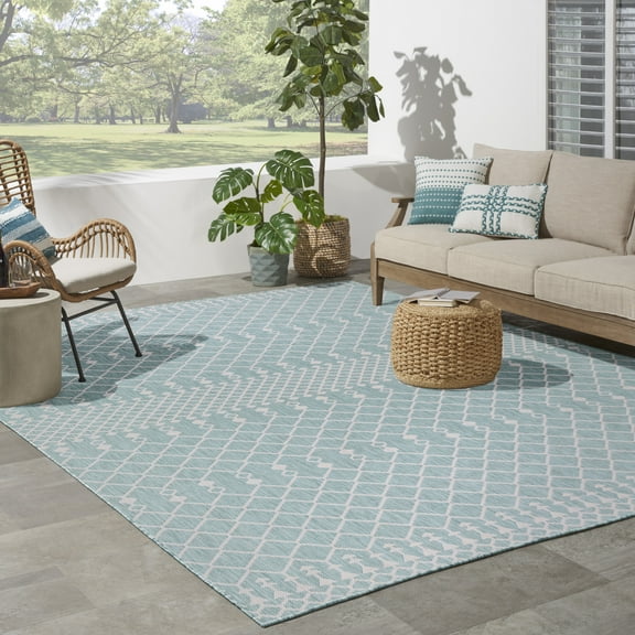Nourison Positano Indoor/Outdoor Aqua 8' x 10' Area Rug (8x10)