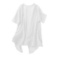 thumbnail image 3 of ZHENHONG T Shirts for Women,Solid Color Cotton Linen Loose Pockets Tees Casual Flutter Sleeve Drop Shoulder Shirt,White Women Blouses, 3 of 7
