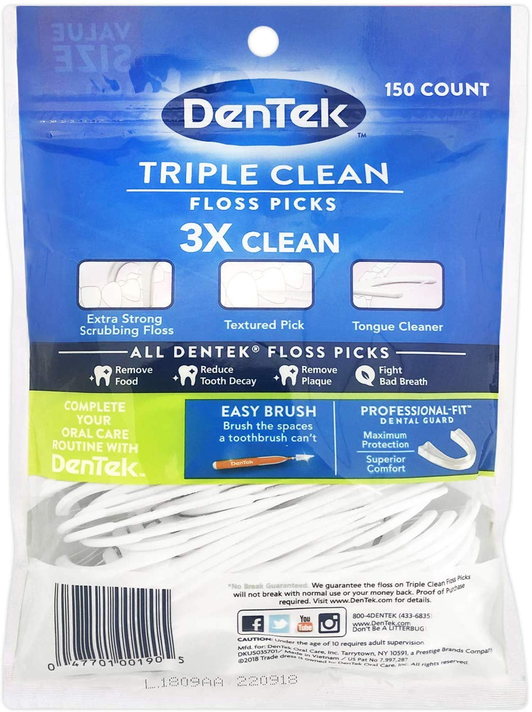 Vanicream Gentle Body Wash 12 fl oz Sensitive Skin Bundle with DenTek Triple Clean Floss Picks 150 Count