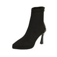 thumbnail image 2 of Mevxay Women's Fashionable And Casual Winter Comfortable Plus-Size Short Straight Boots Solid Color Patchwork Pointed Toe Back Zipper Heel Mid-Calf Boots Black Size 7, 2 of 9