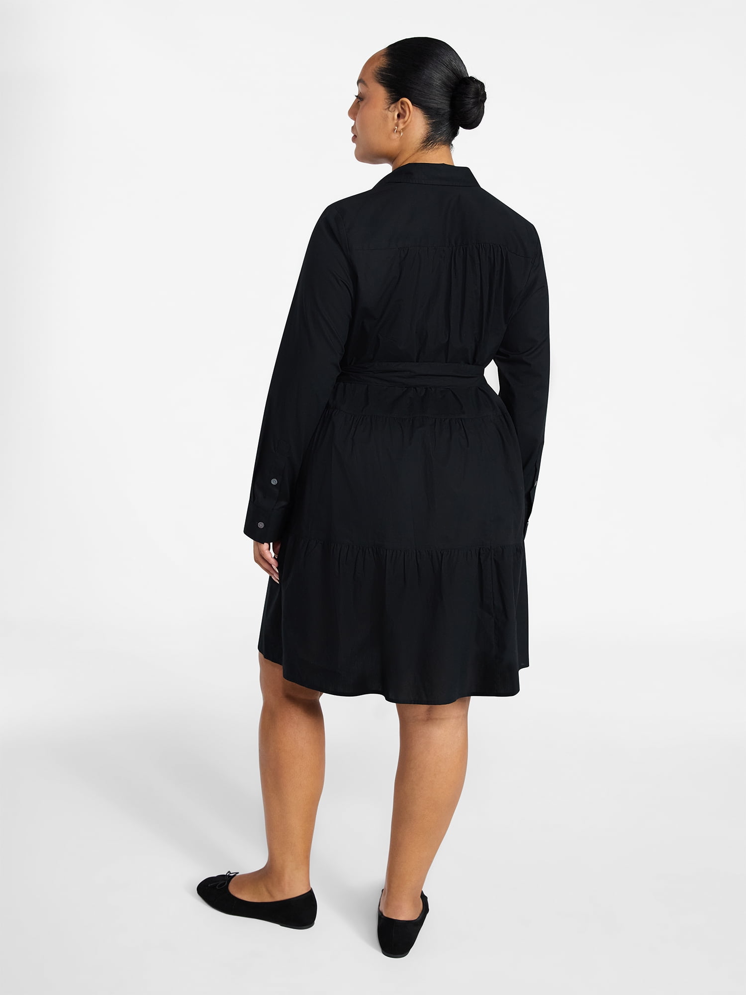 Terra & Sky Women's Plus Size Tiered Shirt Dress with Long Sleeves, Sizes 0X-5X