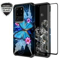 Cute Silicone Protective Heavy Duty Phone Case For Galaxy S20 Plus Cover w/[ Temper Glass Screen Protector] for Galaxy S20 Plus Case - Blue Butterfly