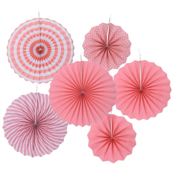 Uxcell 8"/12"/16" Round Paper Fans Hanging Decoration for Birthday Wedding Party, Pink 6 in 1 Set