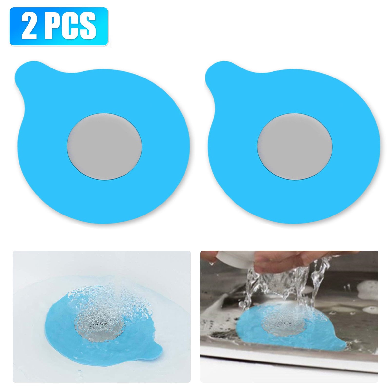TSV Silicone Bathtub Drain Stopper, 2pcs Kitchen Sink Stopper, Universal Bath Tub Plug Cover Use for Bathroom Shower Kitchen Laundry Recyclable Floor Drains Sinks (Blue)