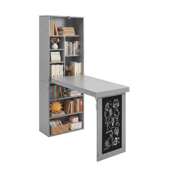 Foldable Wall-Mounted Writing Desk with Chalkboard 6-in-1 Space-Saving for Home Office Study Room