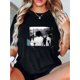 thumbnail image 1 of Camisetas para mujer, de verano, casual, manga corta, cuello redondo, con estampado, color blanco negro, blusaRetro Picture Print Casual Sports T-shirt, Short Sleeve Crew Neck Spring & Summer Top, W, 1 of 6