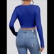 thumbnail image 4 of Tops Cortos de Larga para Mujer, con Cuello Cuadrado Acanalado, Ajustados, Informales, A para Dama Azul Real XS, 4 of 9