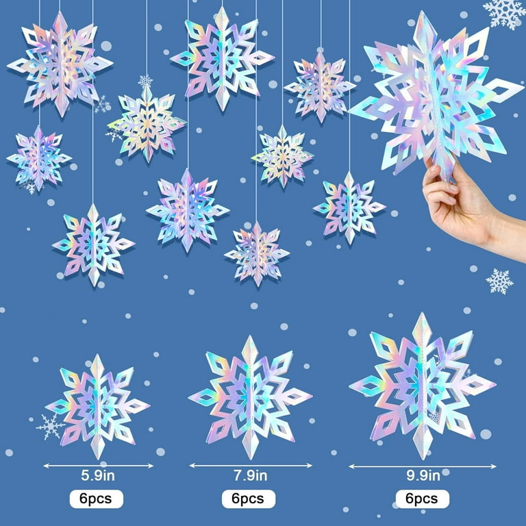 18 PCS Christmas Hanging Snowflakes Decorations 3D Iridescent Paper  Snowflakes Rainbow Snow Flakes Garland for Winter Wonderland Holiday Frozen  Christmas Birthday Party Decorations Supplies 