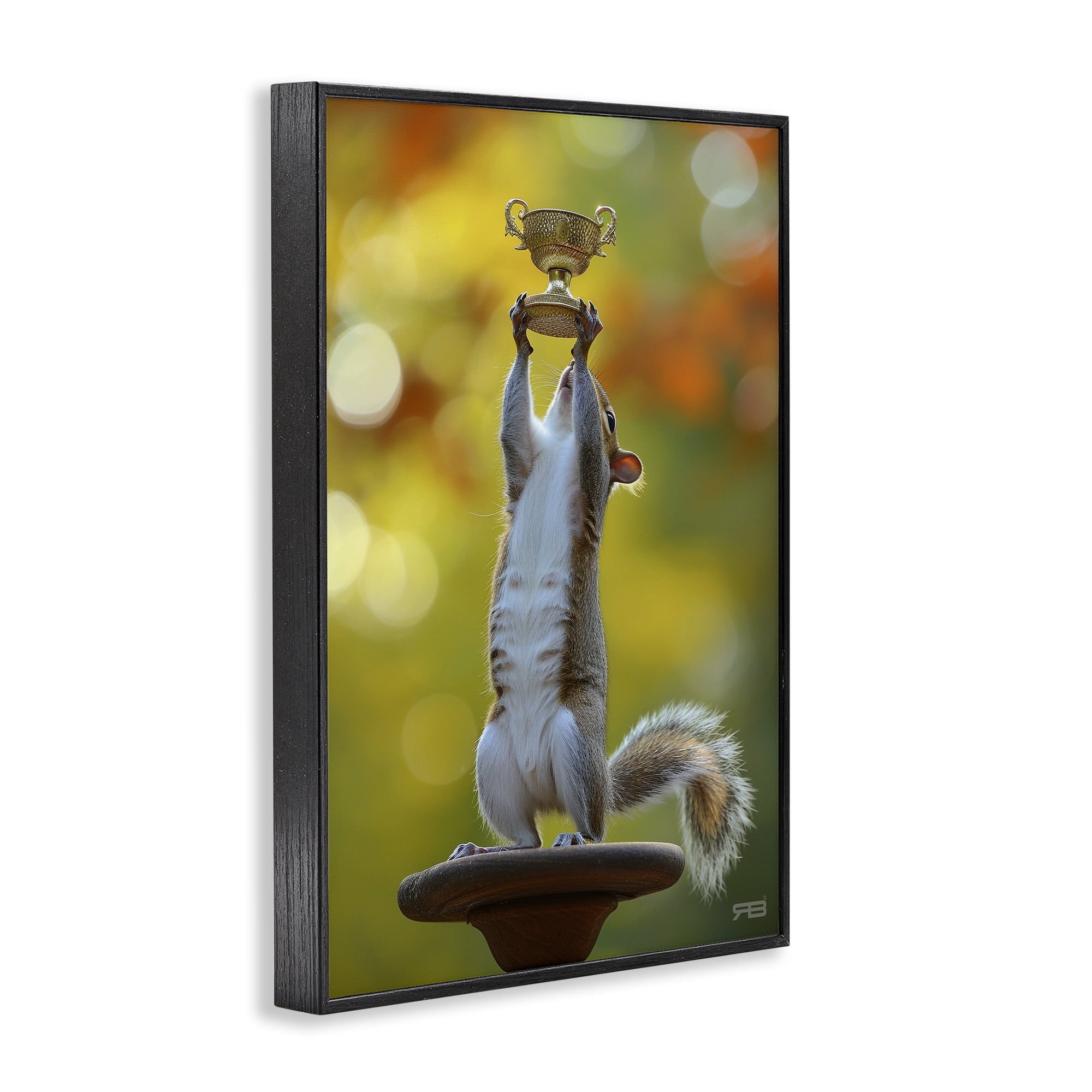Stupell Industries Squirrel Holding Trophy Novelty Painting Black Framed Art Print Wall Art, 12 x 18