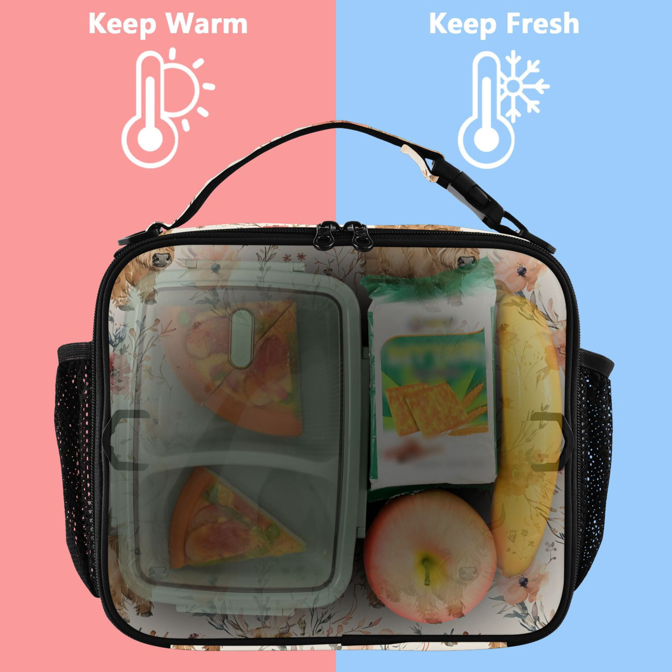 ALAZA Cute Highland Cows Lunch Box Insulated Lunch Bag Cooler Tote with Shoulder Strap