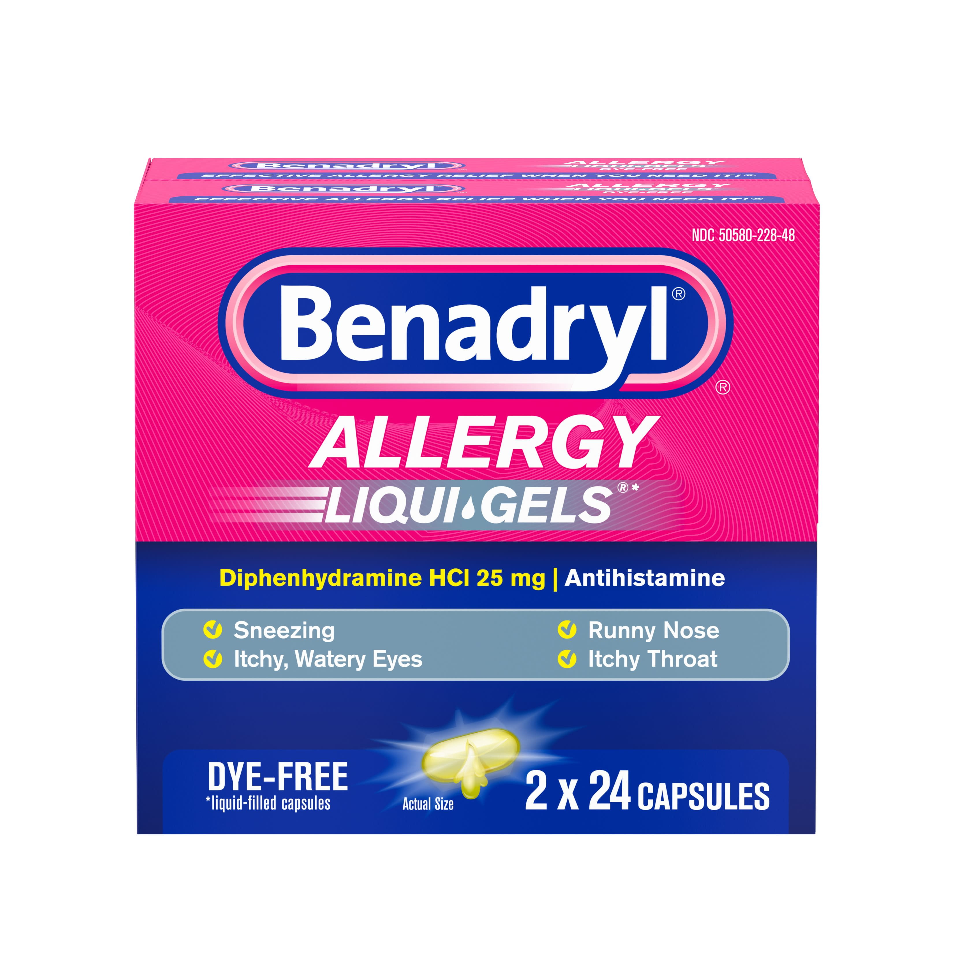Benadryl Liqui-Gels Antihistamine Dye Free Allergy Medicine, 2 x 24 ct