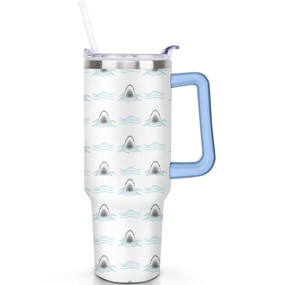 Shark Theme 40oz Tumbler with Straw Mother’s Day Gifts for Shark n Moms 40 oz Shark Tumbler Handle SpillProof Lid Double Insulated