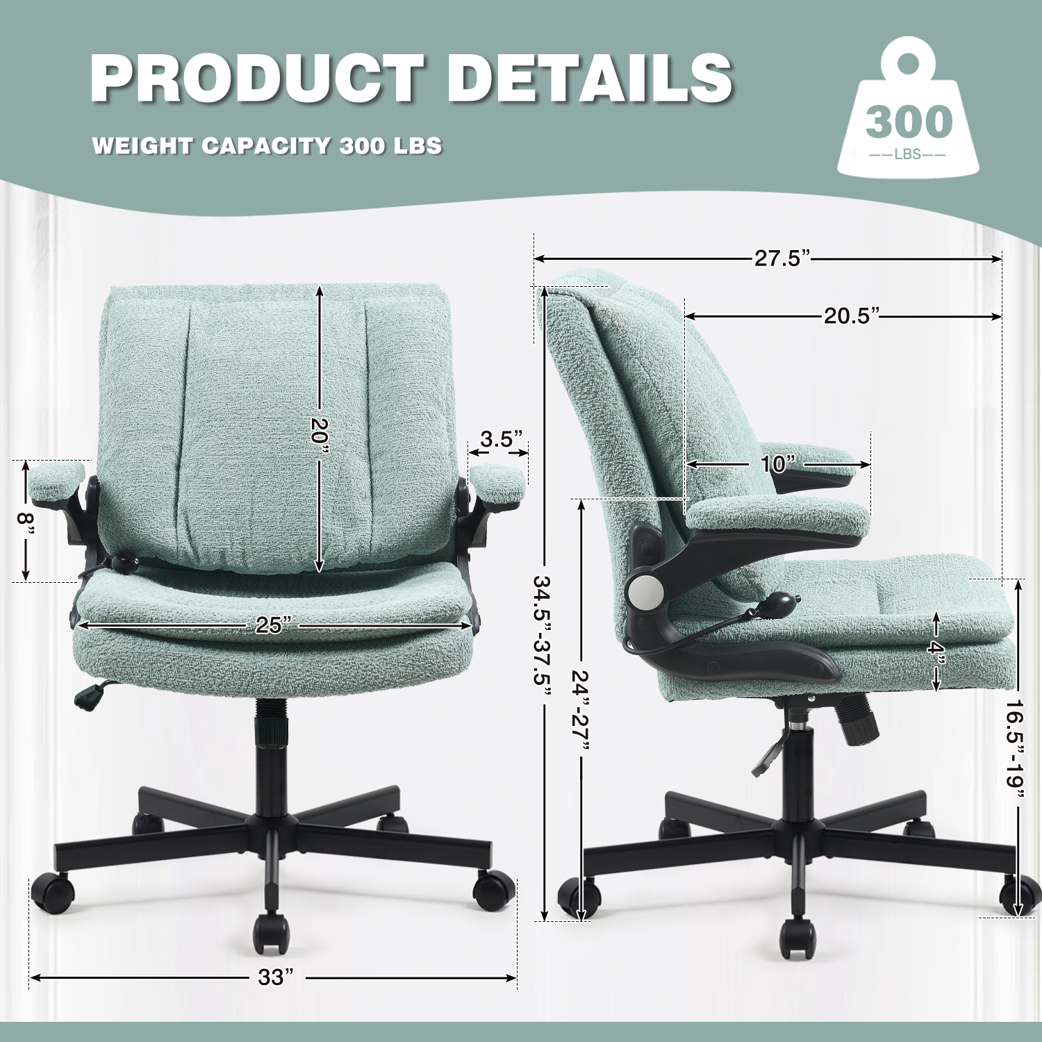 Wide Criss Cross Chair with Flip Up Back Cushion and Arms, Ergonomic Cross Legged Office Chair with Dynamic Lumbar Support, Upholstered Swivel Rolling Vanity Chair for Customized Comfort