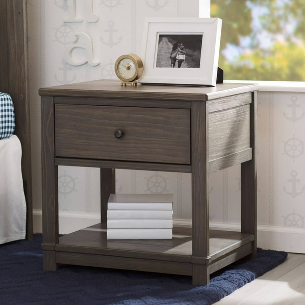 Delta Children Cali Nightstand with Drawer and Shelf, Rustic Grey