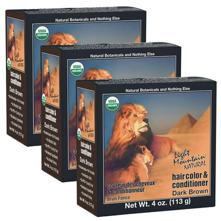 Light Mountain Henna Hair Color & Conditioner - Dark Brown Hair Dye for Men/Women, Organic Henna Leaf Powder and Botanicals, Chemical-Free, Semi-Permanent Hair Color, 4 Oz (Pack of 3)