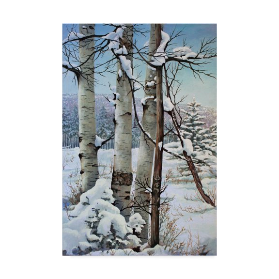 Trademark Fine Art 'Winter Snow with Aspen' Canvas Art by Carol J Rupp