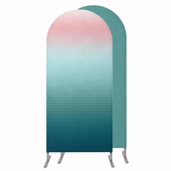 6.6FT Arch Backdrop Covers, Pink Turquoise Ombre Wedding Arch Cover Stretchy, Teal Modern Geometric Striped Abstract Art Chiara Arches Backdrop Stand Covers for Birthday Holiday Party Banquet Decor