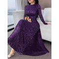 thumbnail image 3 of Bold Plum Womens Floral Lace Stand Collar Long Sleeve Elegant Pleated Dress, 3 of 7