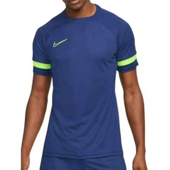 Nike Men's Dri-FIT Academy Short-Sleeve Soccer Football Tee shirt Blue Yellow Stripe Large