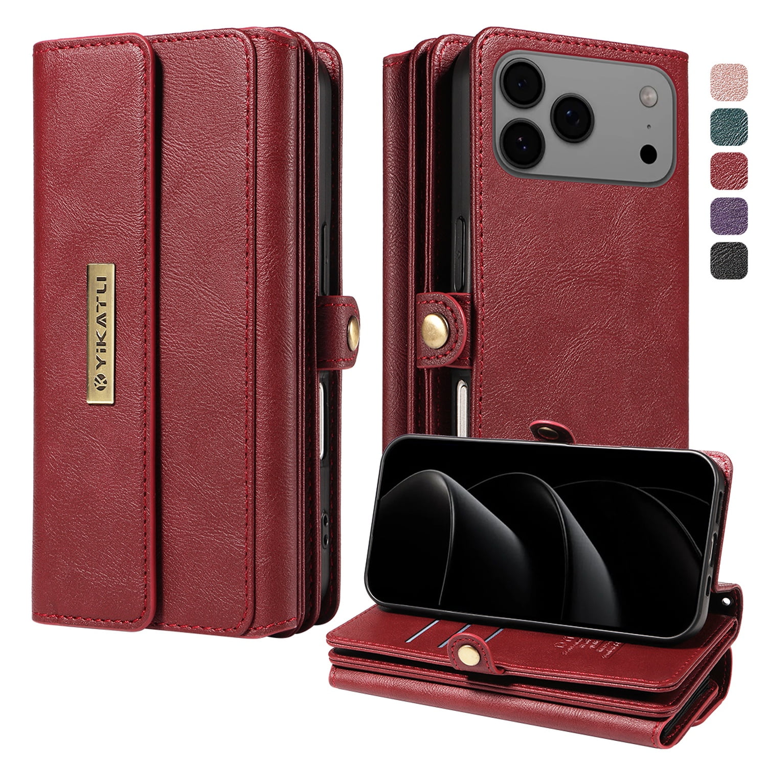 TECH CIRCLE Crossbody Phone Case for iPhone 17 Pro Max with Flip Wallet, RFID Blocking, Compatible with Wireless Charging, PU Leather Heavy-Duty Protective Fold Stand Case, Red