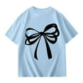 thumbnail image 3 of Letdown Girl's Casual Crew Neck T-Shirt Bow Print Loose Soft Short Sleeve Pullover Pullover Tee Drop Shoulder Tops (Light Blue,13-14 Years), 3 of 5