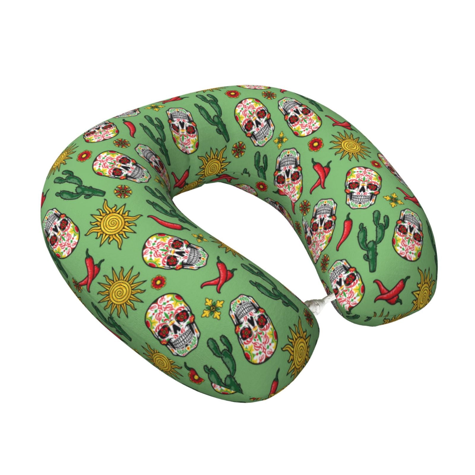 Xecao Vintage Sugar Skull Print Memory Foam Cervical Neck Pillow Versatile U-Shaped Pillows for Home,Office,Camping,Travelling,Soft Washable Cover