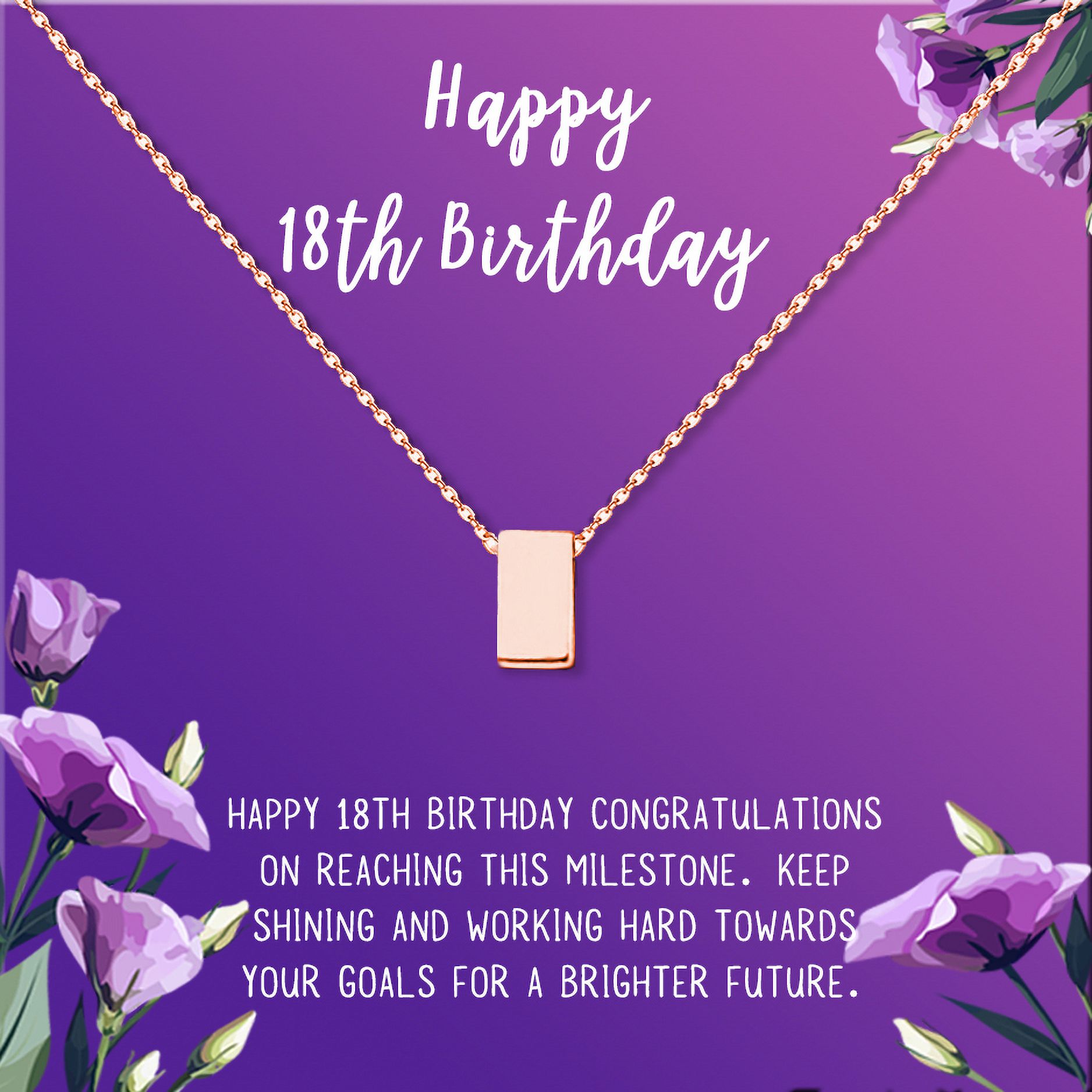 Anavia Happy 18th Birthday Gifts Stainless Steel Fashion Necklace Birthday Card Jewelry Gift for Girl, Birthday Gift for Daughter-[Rose Gold Cube, Royal Purple Gift Card]