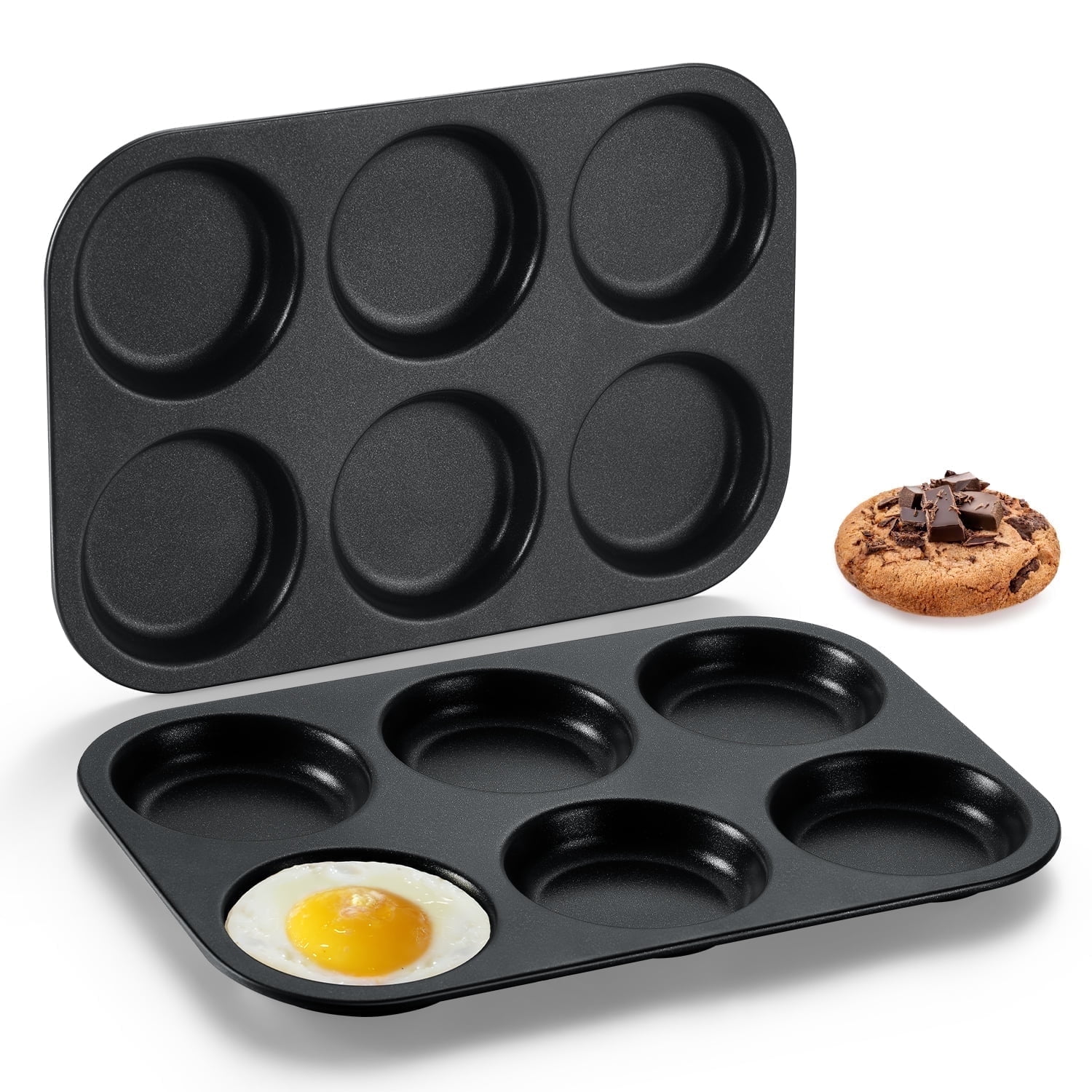 Vesteel Muffin Top Pans Set of 2, 6-Cup Stainless Steel Cupcake Pan for Baking, 11” x 7.5” Regular Size Metal Pan Tin Tray for Mini Cake Cookie Egg Hamburger, Oven Safe