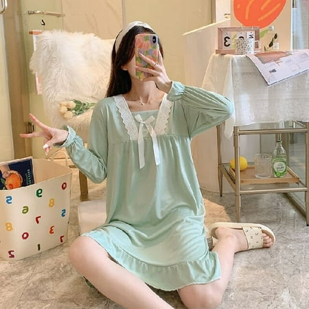 

PIKADINGNIS Lazy Style Spring Autumn Womens Long Sleeve Sleepwear Home Nightshirt Young Girls Causal Sleepwear Ladies Nightgown Women Dress