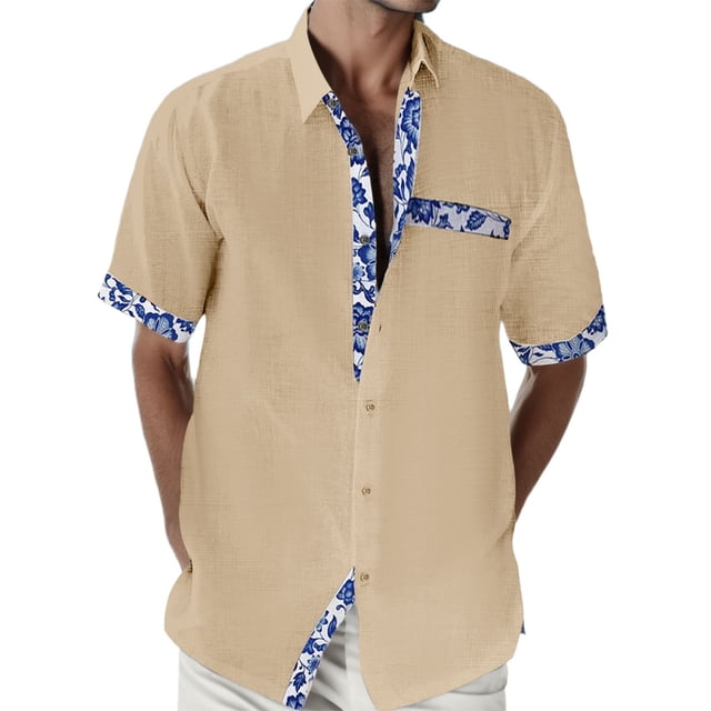 PEASKJP Chemise Légère pour Hommes Coton Manches Courtes Coupe Régulière, Kaki TTTG