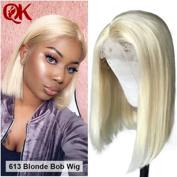 Queenking Hair 13X4 Lace Front Human Hair Wigs Straight 150% Platinum Blonde 613 Bob Wigs Brazilian Hair Preplucked