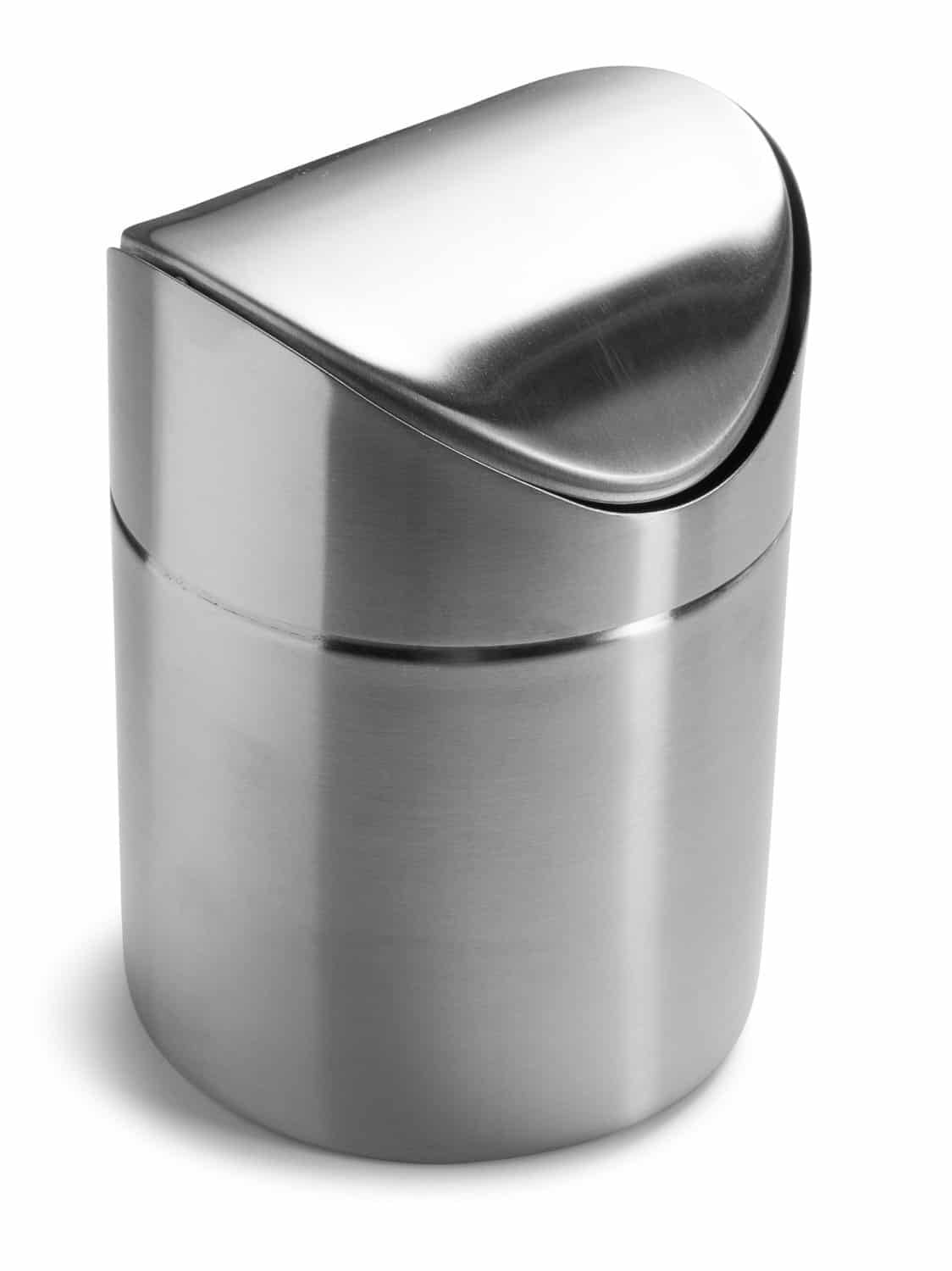 Mini Stainless Steel Desk Trash Bin Countertop Waste Can With Swing Lid 1.5 L 