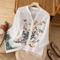 thumbnail image 2 of Dyfzdhu Linen Shirts for Women Cotton Embroidered Shirt Tops Boho 3/4 Sleeeve Tunic Top Elegant Blouse Spring Summer Casual Blouses White, 2 of 5