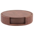 thumbnail image 2 of 1 Set Leather Coaster Drink Coasters with Holder Wood Grain Coaster Round Coaster, 2 of 9