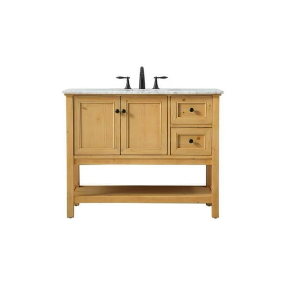 42 in. 2-Drawer Transitional Single Bathroom Vanity, Natural Wood