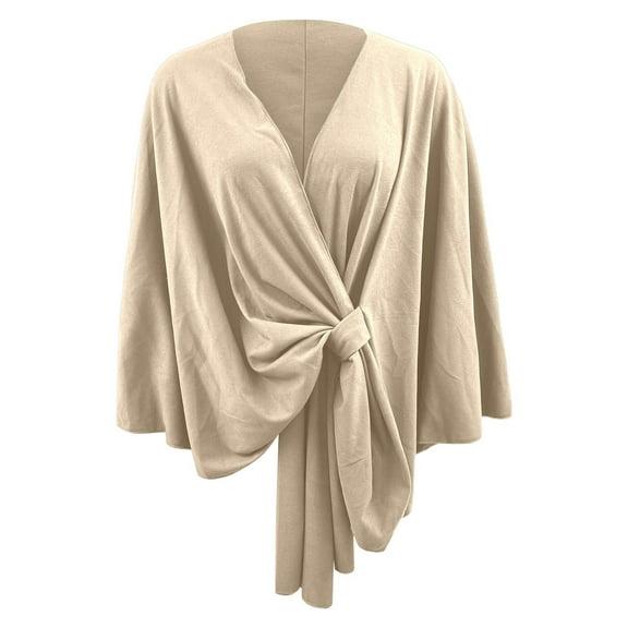 Ediodpoh Elegant Solid Color Shawl Cape for Women Soft and Comfortable Poncho Outerwear for Casual Style Beige