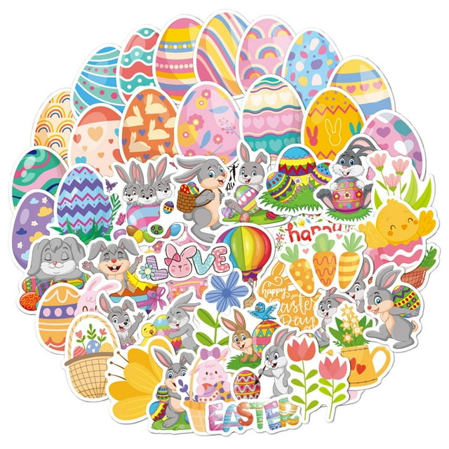 Pegatinas de Pascua, pegatinas de conejito de huevo de Pascua, rellenos para bolsas de regalos, decoración de Pascua para fiestas Estilo B