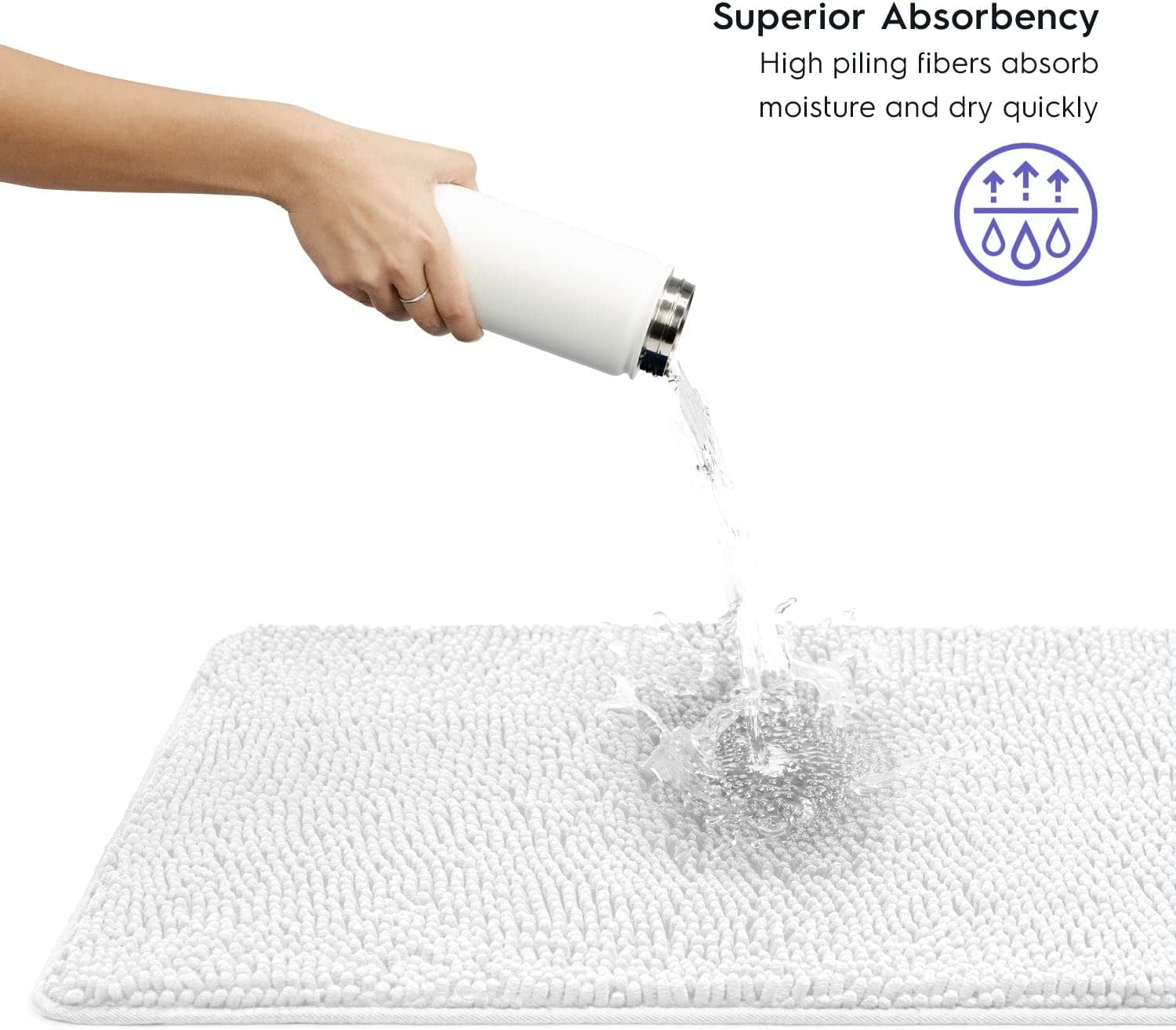 Bathroom Rugs, Extra-Thick Memory Foam Bath Mat, Ultra-Soft Chenille Microfiber, Highly Absorbent, Machine Washable, Shaggy Bath Mats for Bathroom, Non-Slip (21x32 + 20x22, 2pcs) White