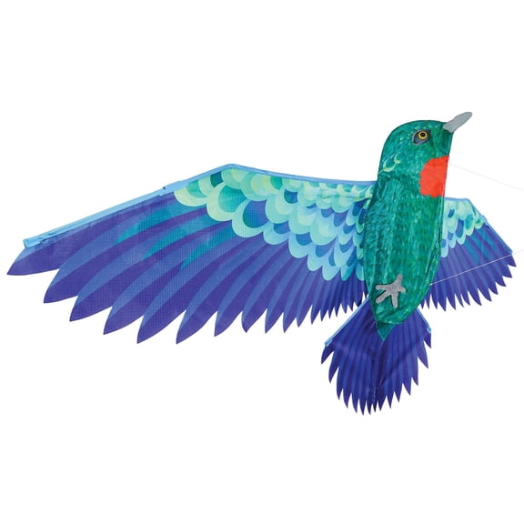 In the Breeze 3380 — 3D Hummingbird Kite — Colorful-Printed Bird Kite with Applique Details, Kite Line and Reusable Bag Included