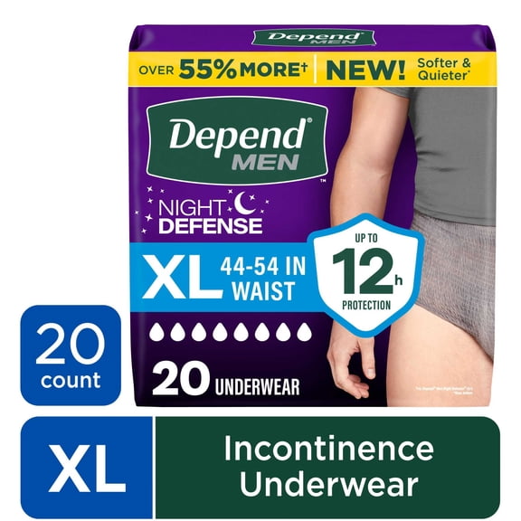 Depend Night Defense Incontinence Underwear for Men, Adult Diapers, XL, 20 Count