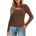 thumbnail image 3 of Tops bonitos para mujer,Blusa informal de cuello redondo de punto calado para mujer, manga larga, poliéster, tejido suave y ligero, ideal para el hogar, sopatenor, 3 of 9
