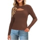thumbnail image 3 of Tops bonitos para mujer,Blusa informal de cuello redondo de punto calado para mujer, manga larga, poliéster, tejido suave y ligero, ideal para el hogar, sopatenor, 3 of 9