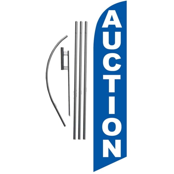 Auction blue Real Estate 15ft Feather Banner Swooper Flag Kit - INCLUDES 15FT POLE KIT w/GROUND SPIKE