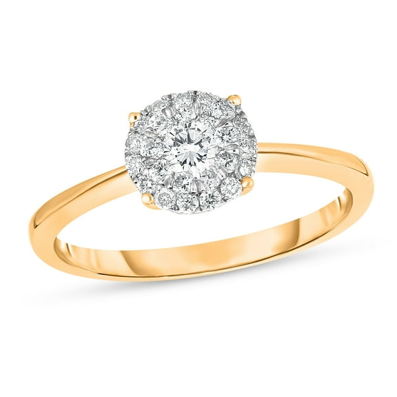 Diamaison 1/3 Cttw Natural White Diamond Halo Ring for Adult in 10Ky Gold