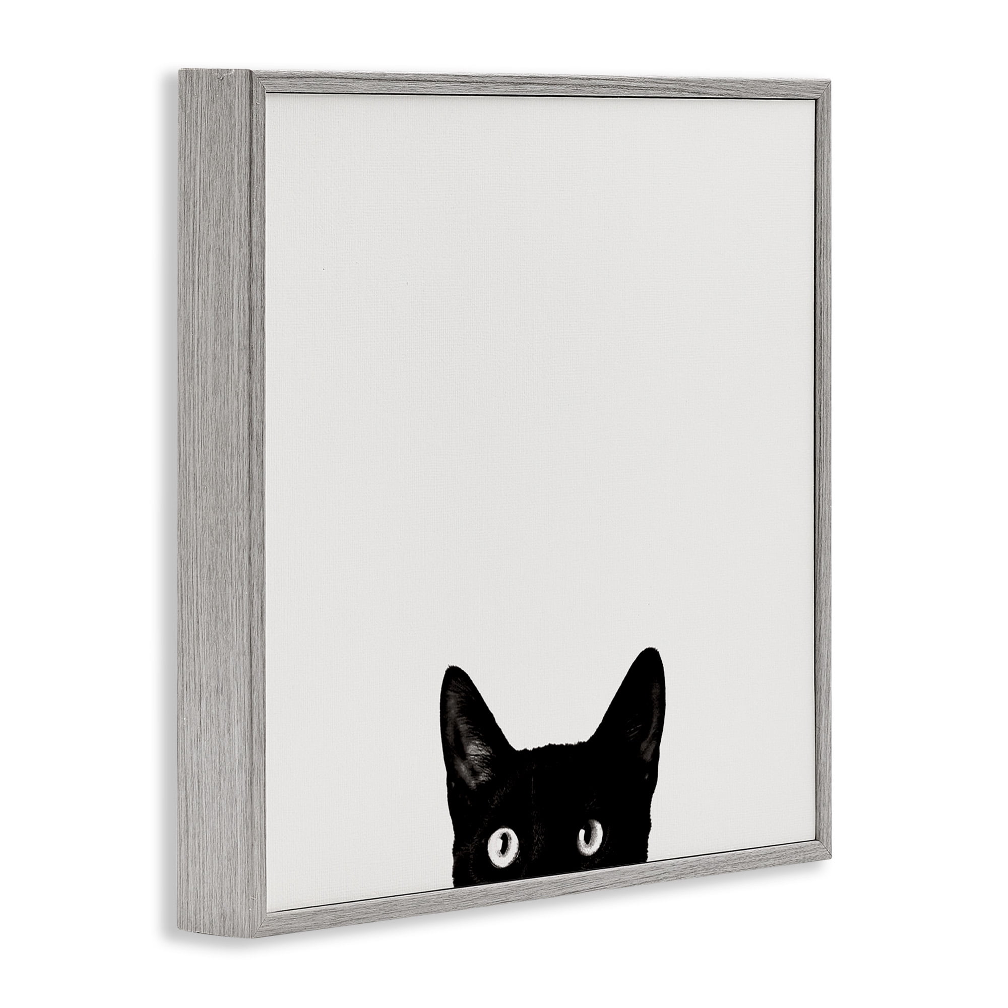 Stupell Industries Black Cat Peeking From Below Animals & Insects Painting Gray Framed Art Print Wall Art, 12 x 12
